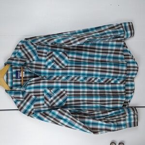 Wrangler Mens Blue,Black Plaid Western Yoke Snap Button Down Shirt Cowboy Sz.L